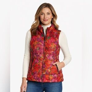 Eddie Bauer Down Floral Women's Floral Vest - Red and Pink